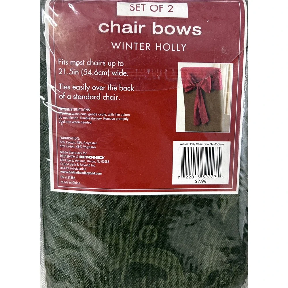Christmas Bed Bath & Beyond Green Holiday Chair‎ Bows 2 Packs 4 Bows Decor